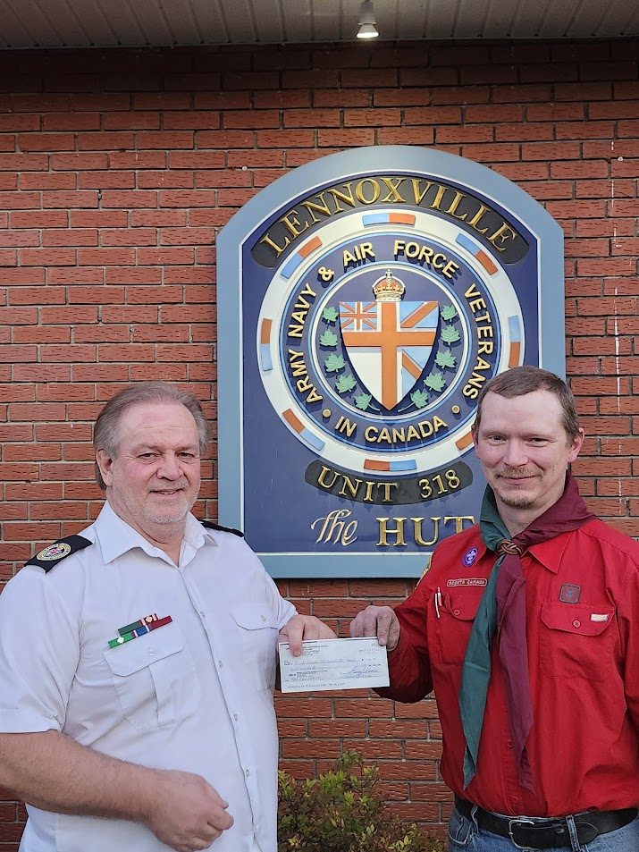 Supporting local youth – ANAF Unit #318 donates $500 to Lennoxville Scouts